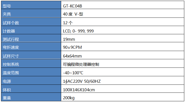 鞋帮材料低温弯折试验机主要技术参数